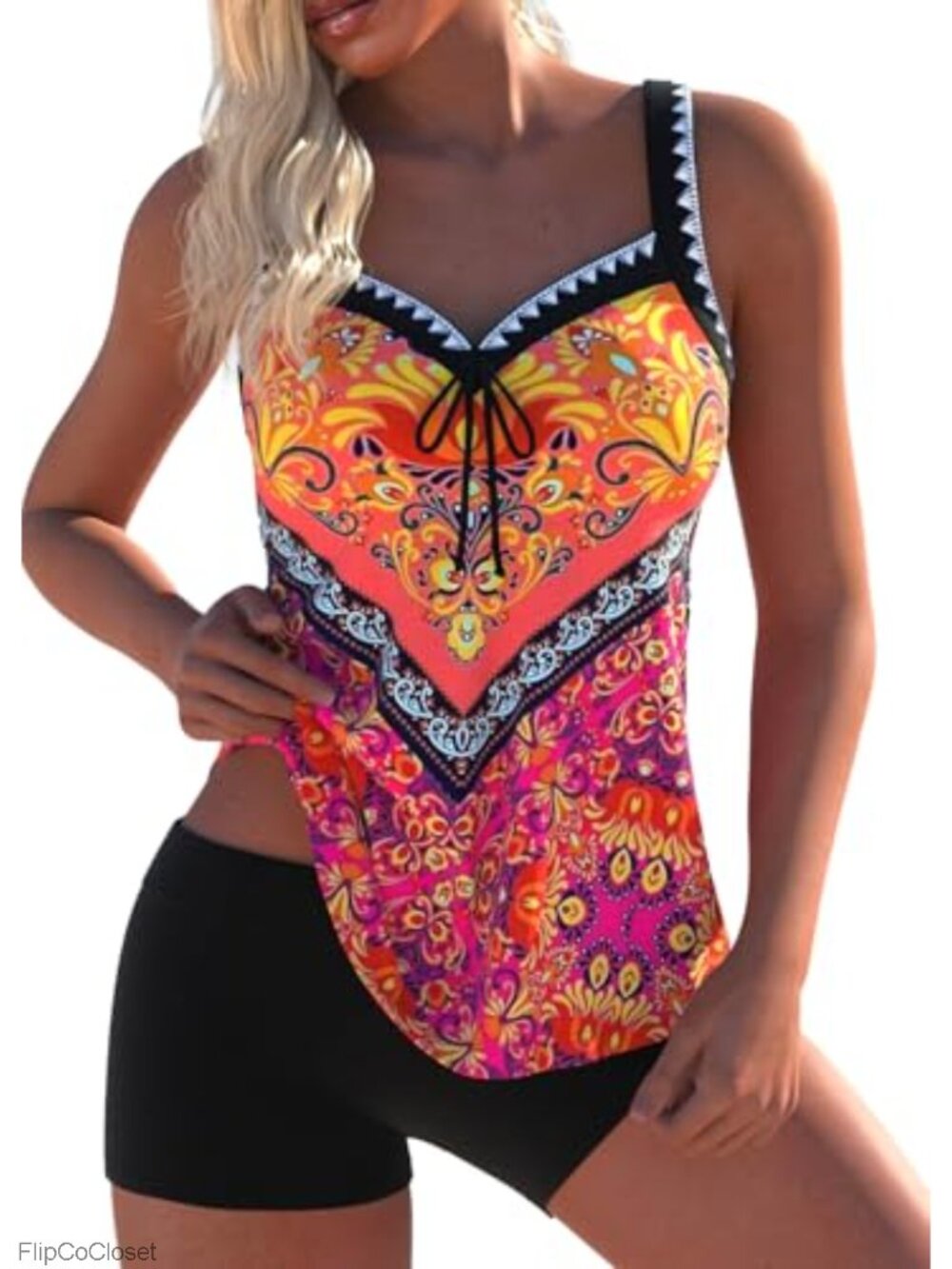 Women's Tankini Set with Boyshorts Two Piece Bathing Suit Sweetheart Neck